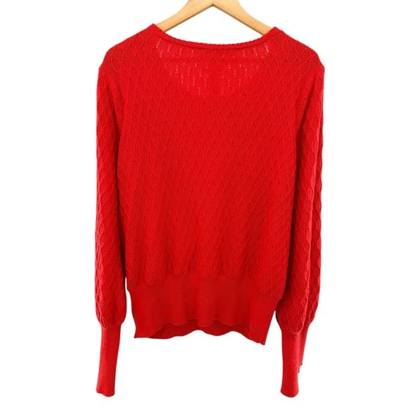 Lilly Pulitzer Jacquetta Sweater Ruby Red XL Puff Sleeve Gold Button Cuff - Picture 7 of 7